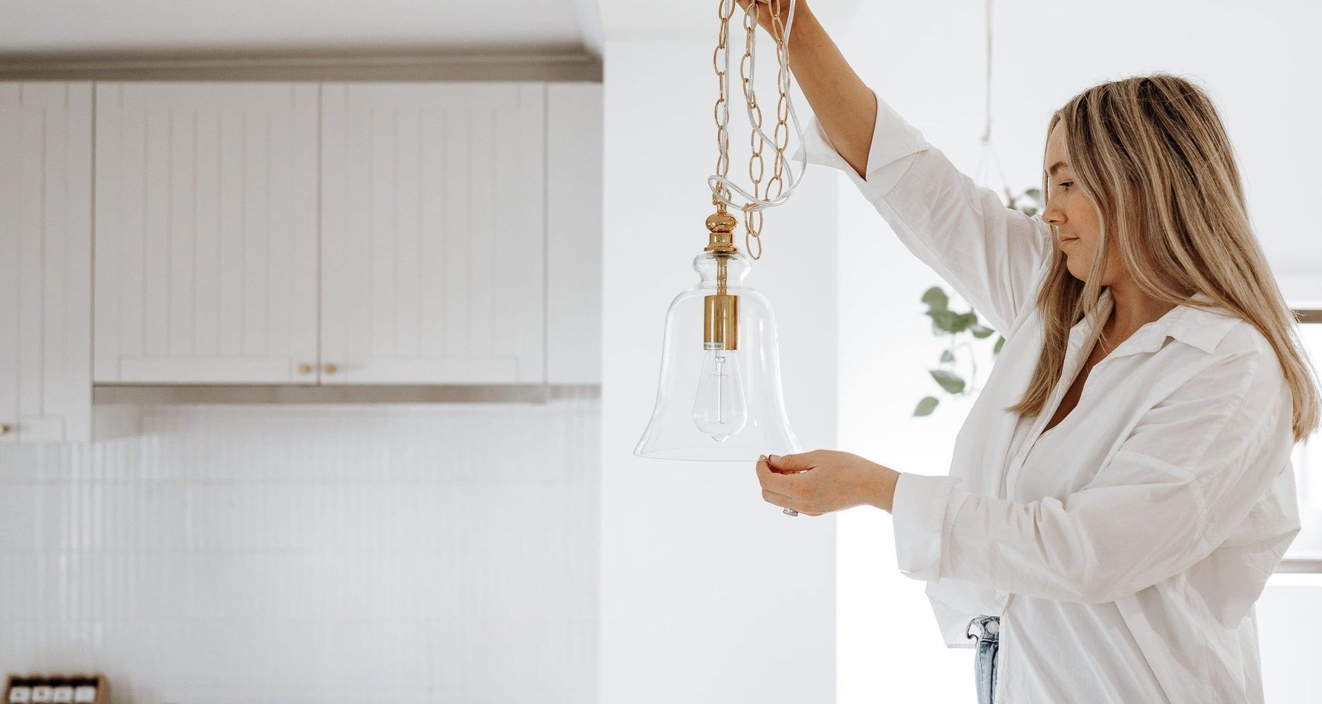 Tasmanian brand Ivory & Deene's Gracie glass bell-shaped pendant.
