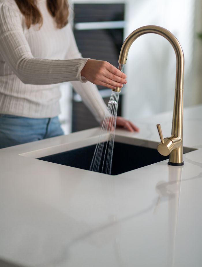 The Galiano pull-down sink mixer with Kontact technology.