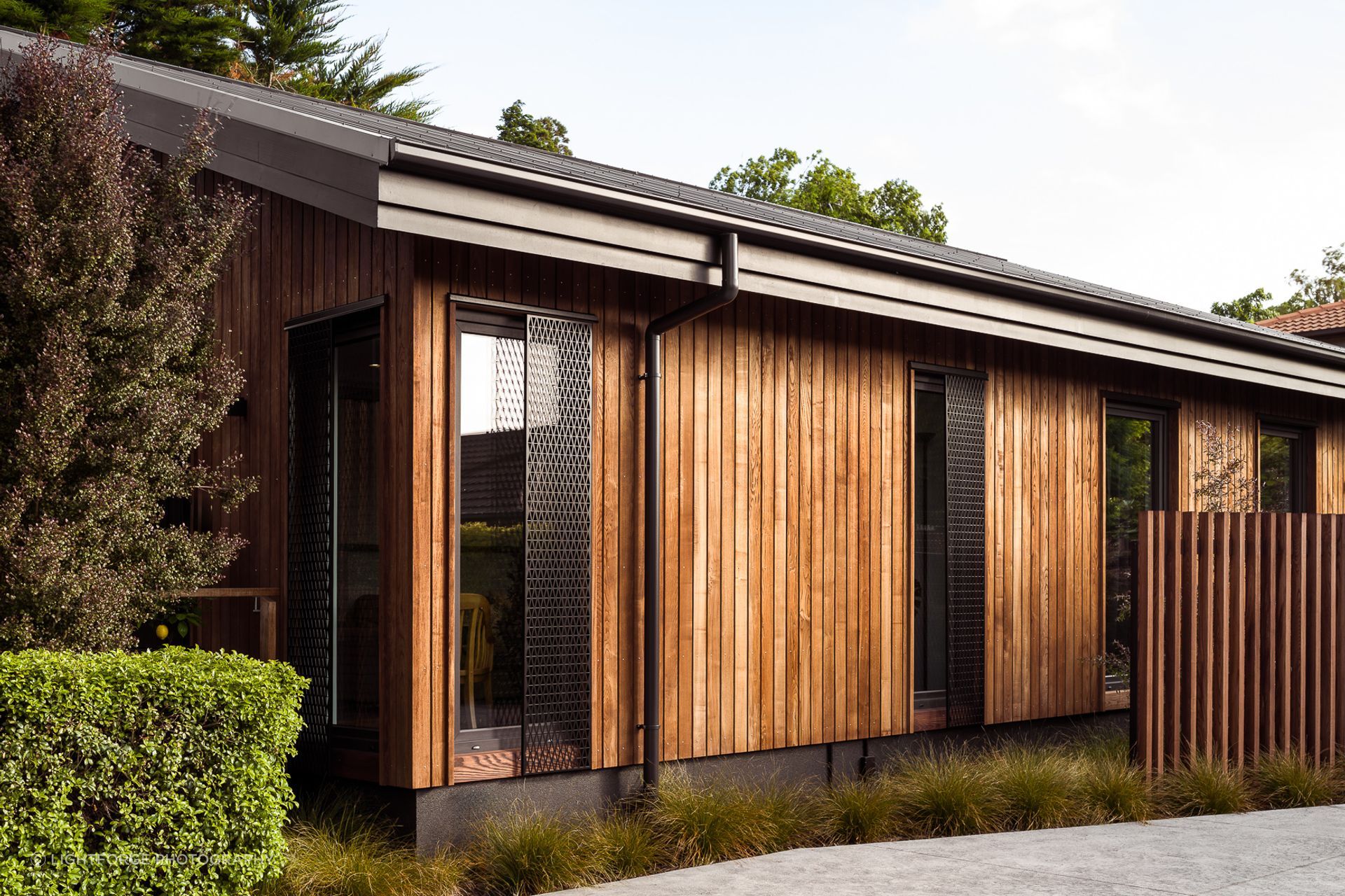 The thermal modification process imparts a beautifully deep shade that brings out the wood's natural grain and character.