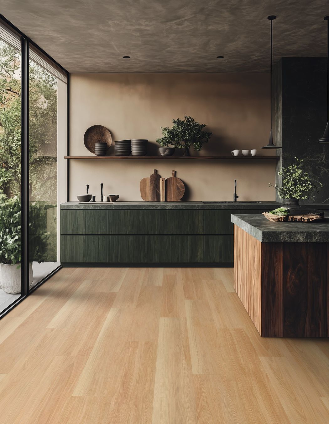 This stunning contemporary kitchen features Andersens' vinyl longboard flooring.