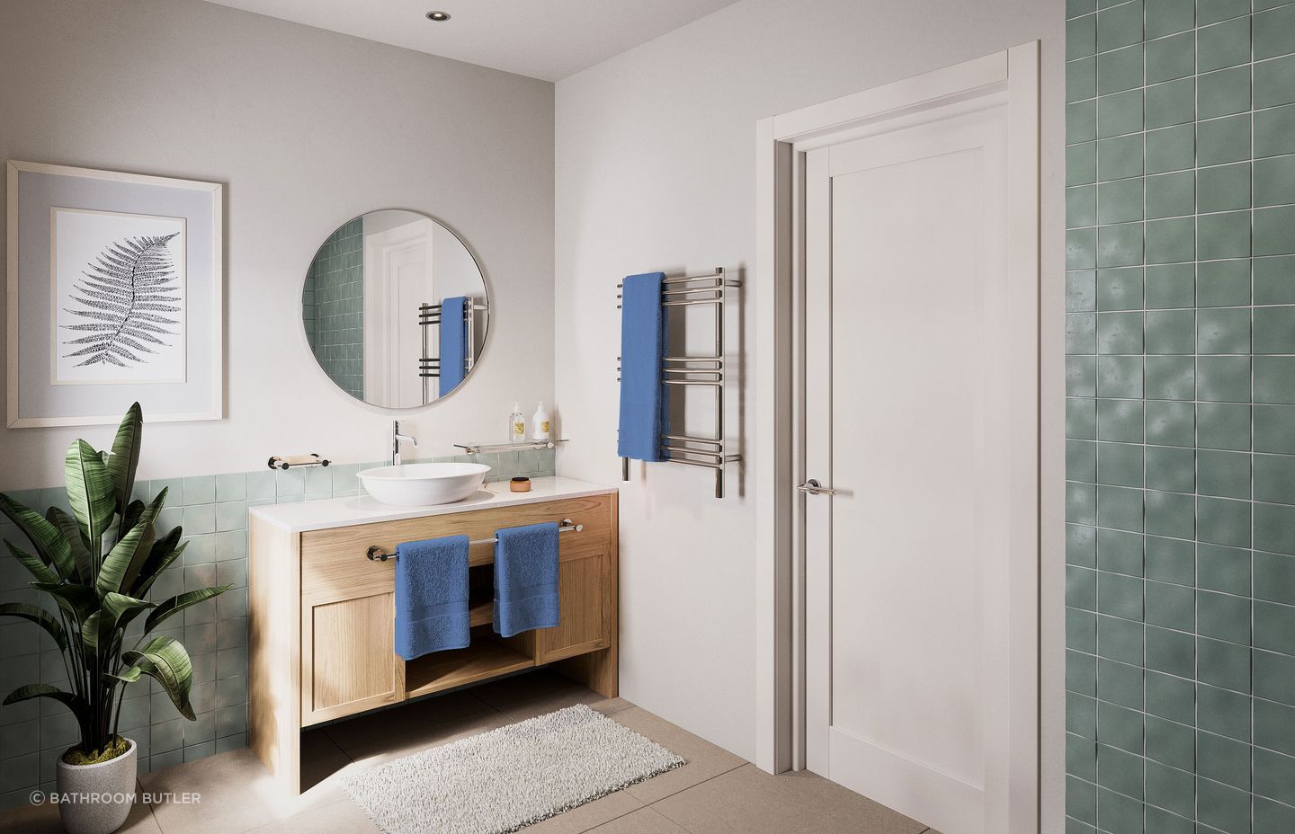 Bathroom Butler's Loft 9 heated towel rail for drying towels post swim.