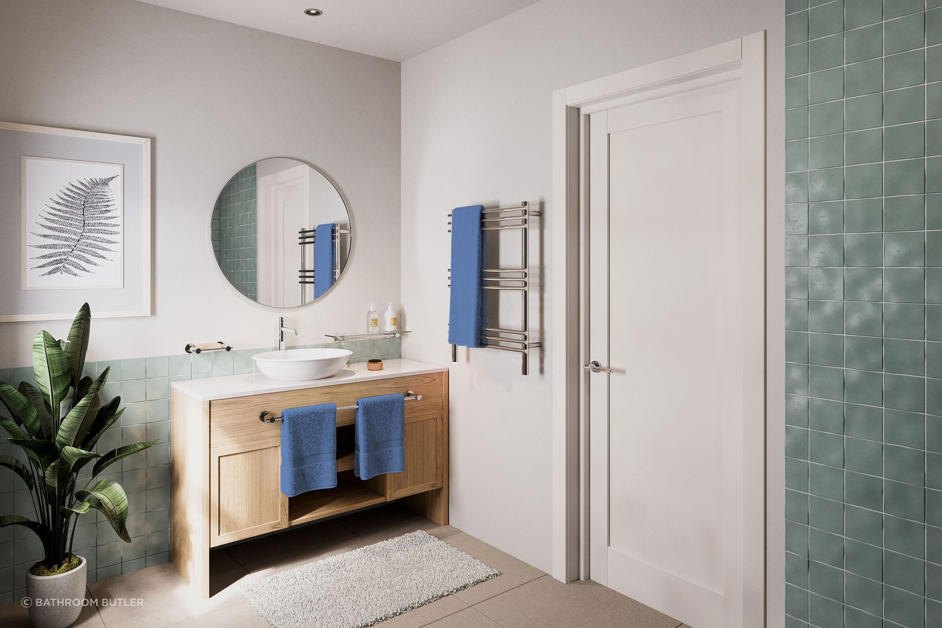 Bathroom Butler's Loft 9 heated towel rail for drying towels post swim.