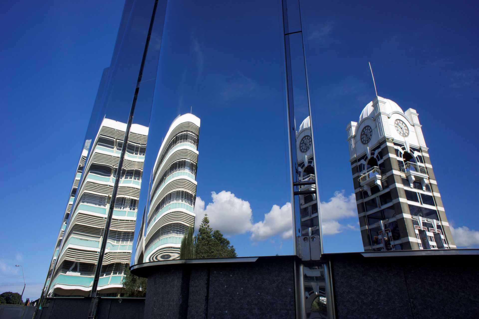 The façade references Lye's own innovations in kinetics and light.