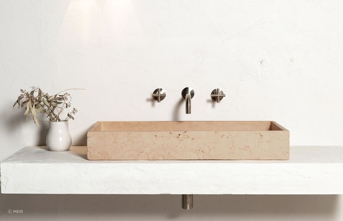 Brushed nickel is a trending material to consider, featured here in the Round Cross Handle Jumper Valve Wall Top Assemblies