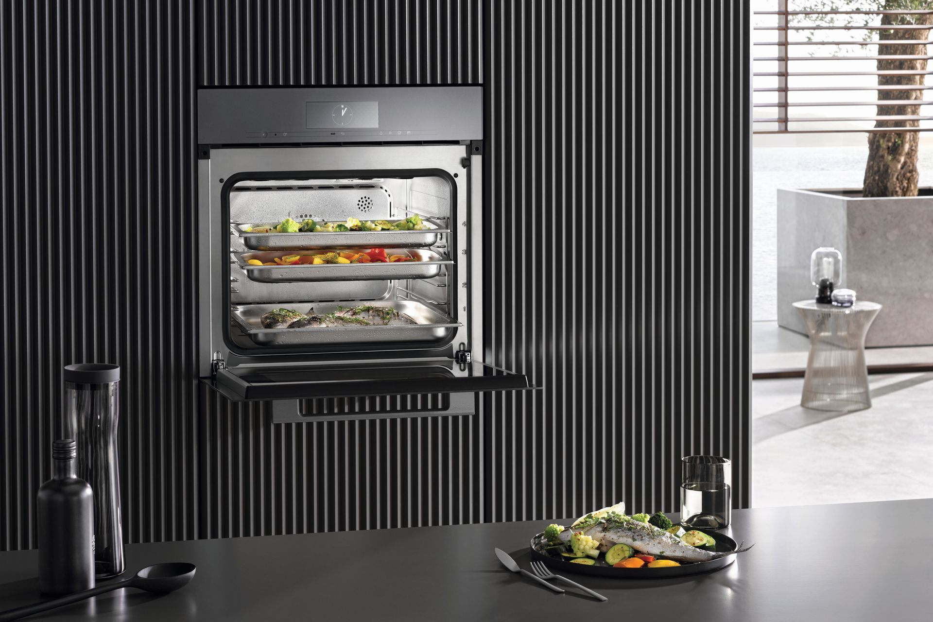 A steam oven is ideal for perfectly cooked fresh veges and fish.