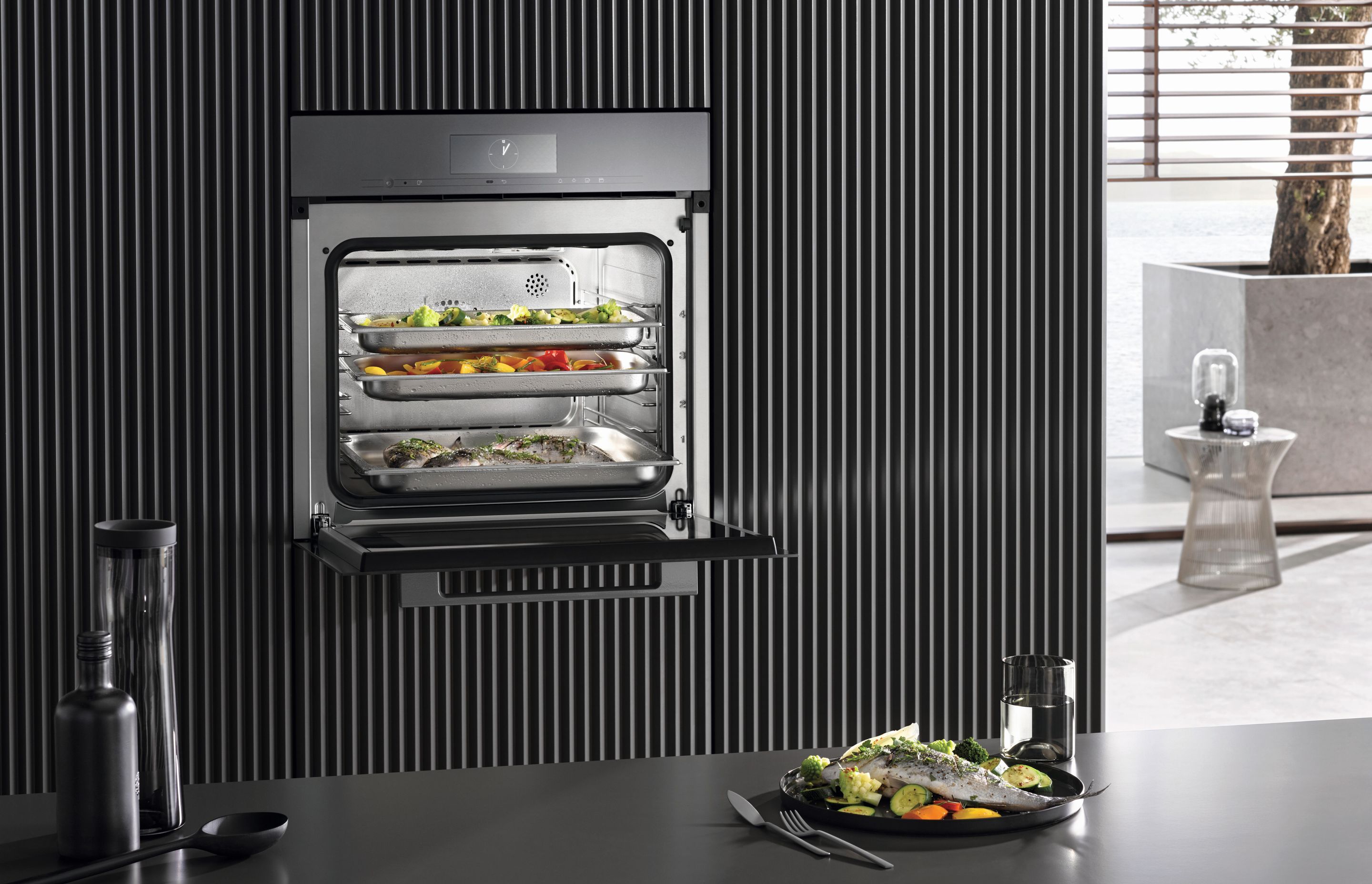 A steam oven is ideal for perfectly cooked fresh veges and fish.