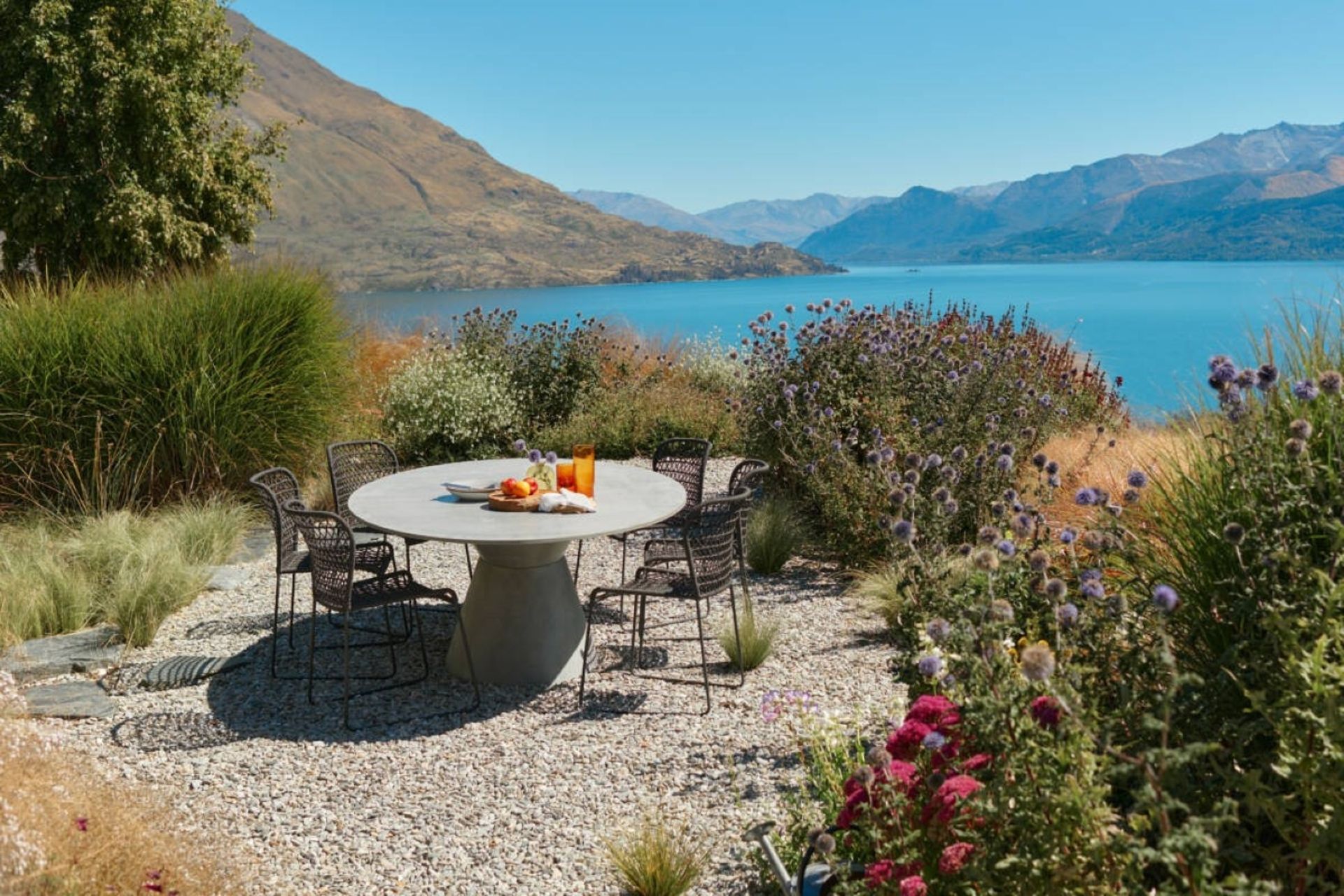 Inspired by Moke Lake in Queenstown, the Moke Dining Table offers a cool, contemporary take on alfresco dining.