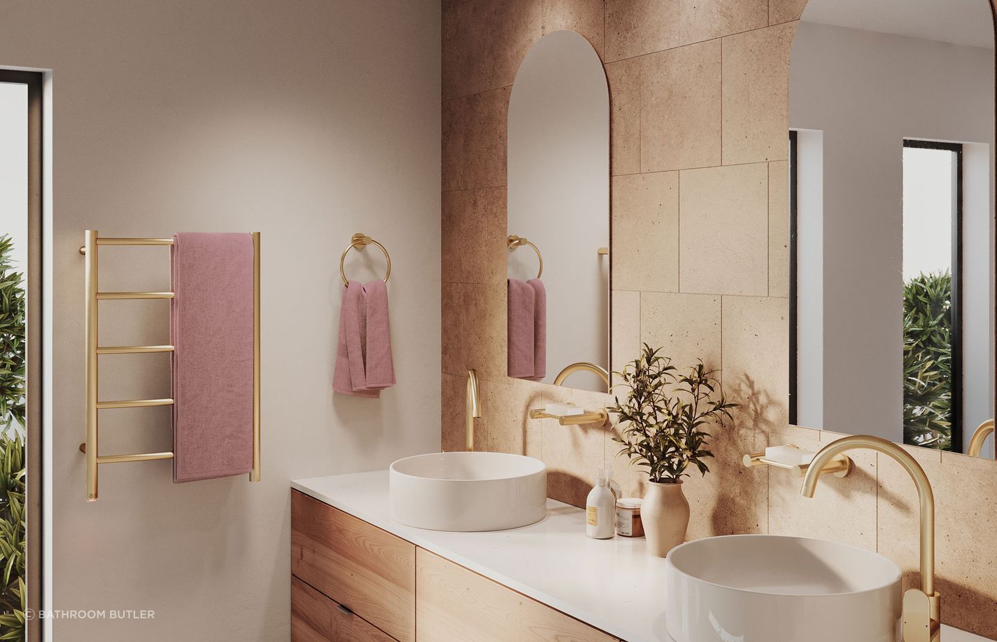 Bathroom Butler's Natural heated towel rail in gold.