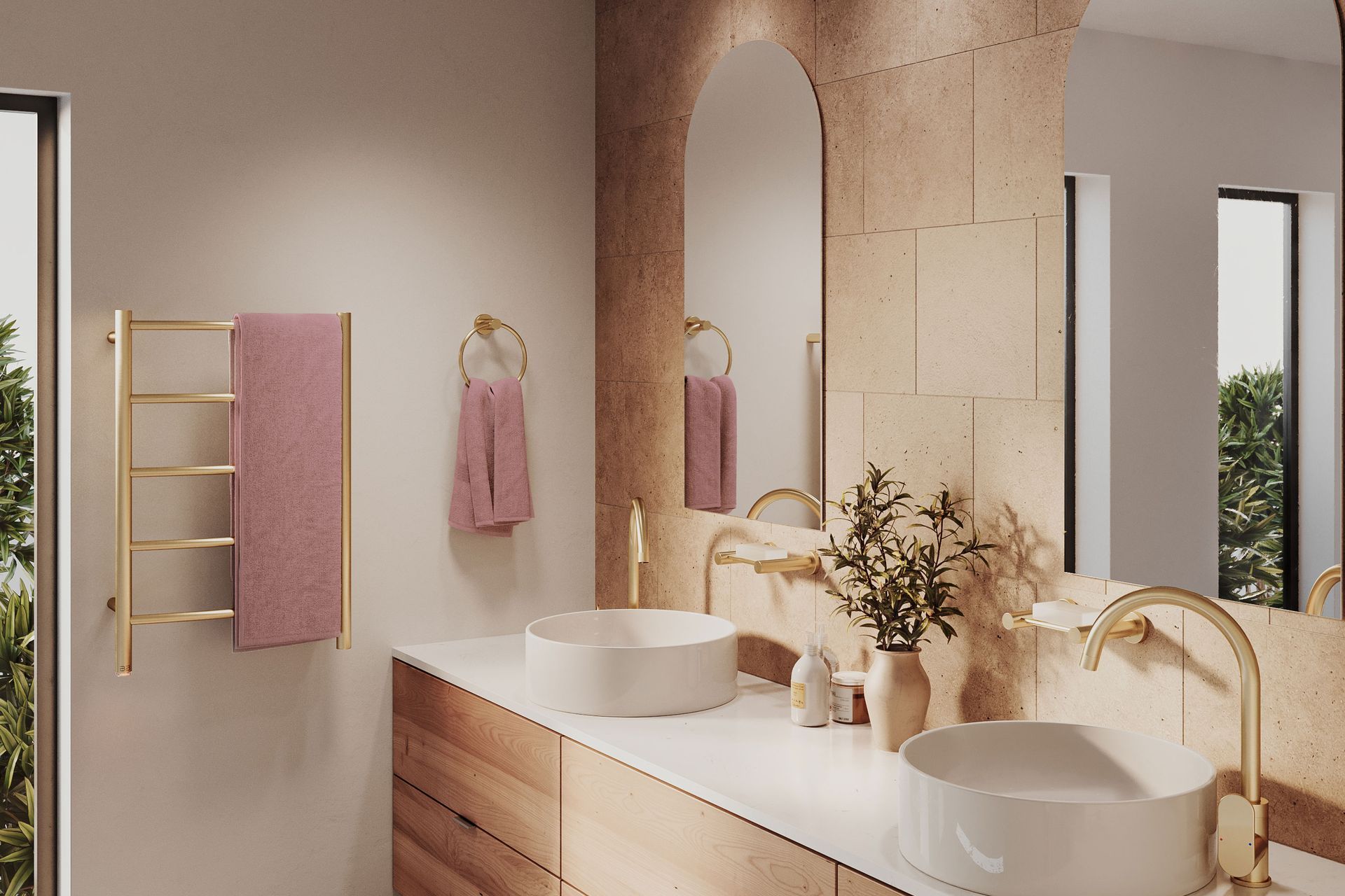 Bathroom Butler's Natural heated towel rail in gold.