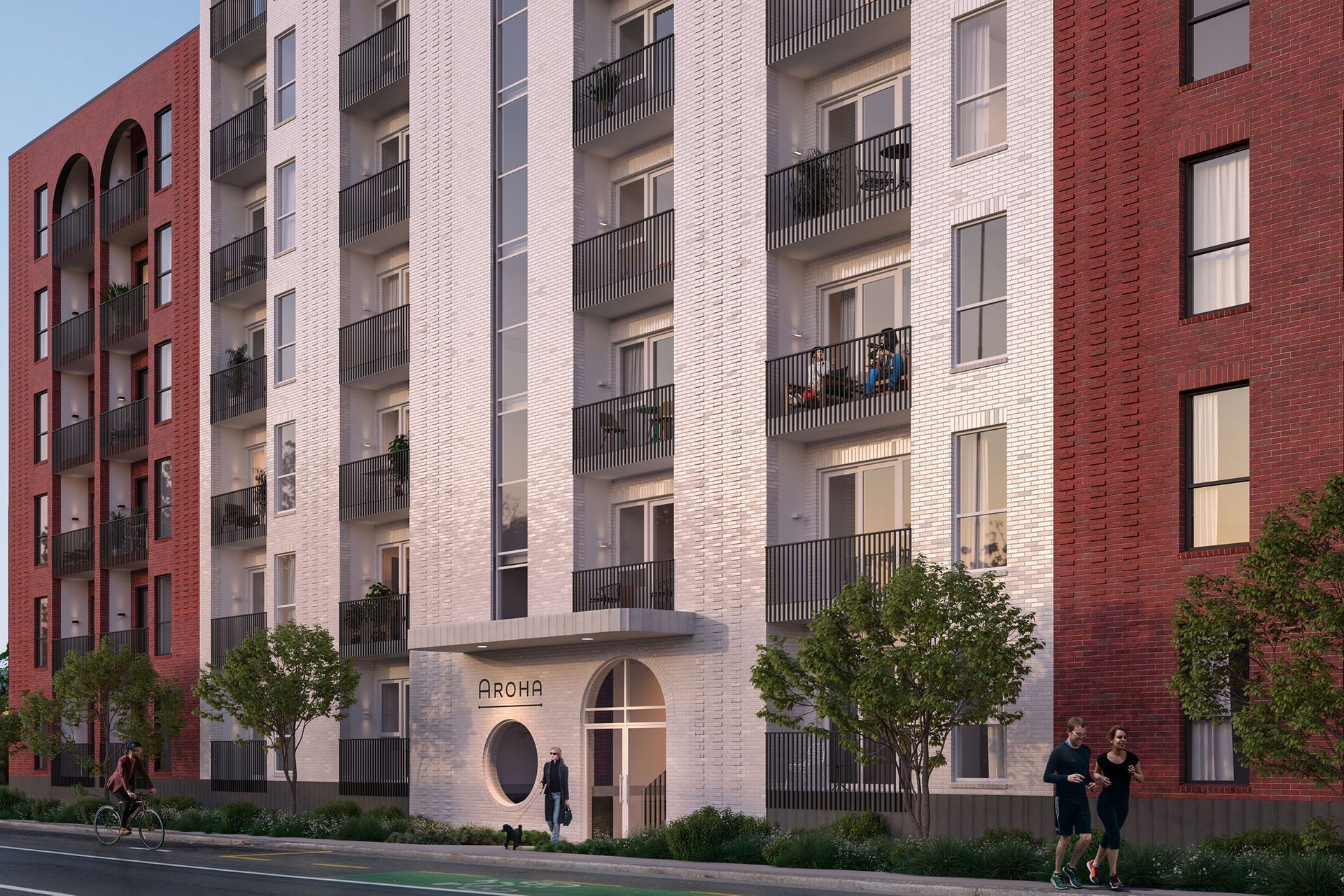 The exterior of the Aroha multi-residential buildings.