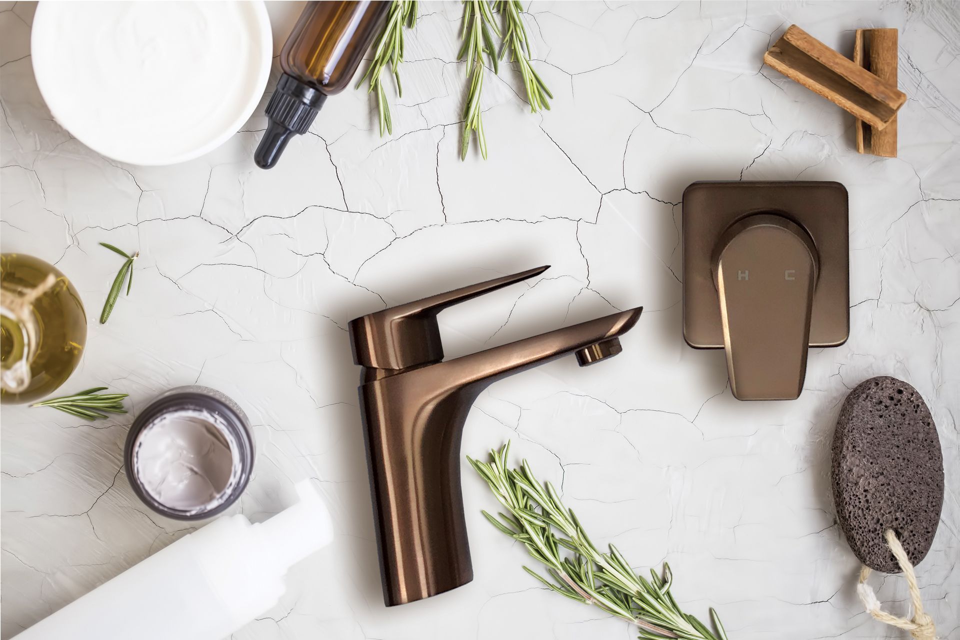The taps' materiality and coating lends them durability and longevity.