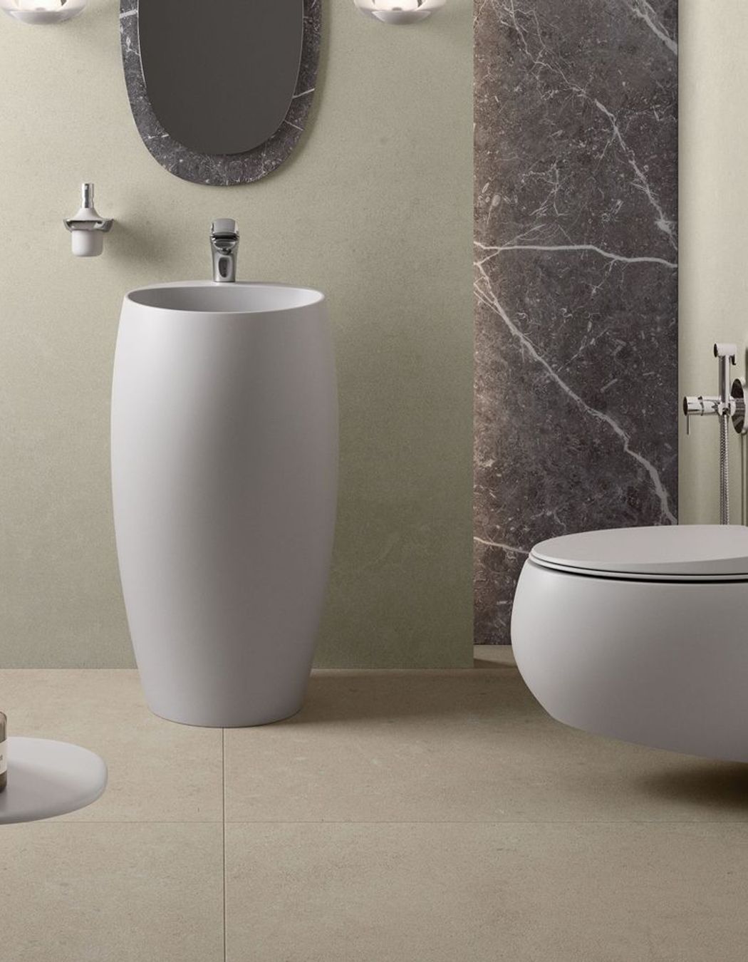 The curved form of the RAK Cloud Wall-Hung Toilet Suite is visually stunning and easy to clean.