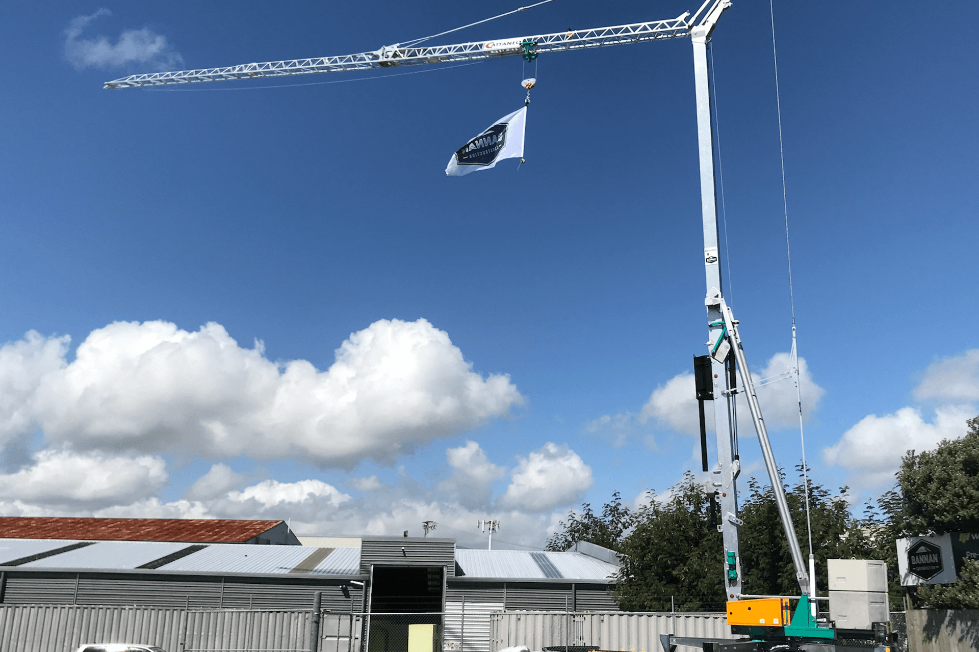 A self-erecting crane has a smaller base platform and increased angle.