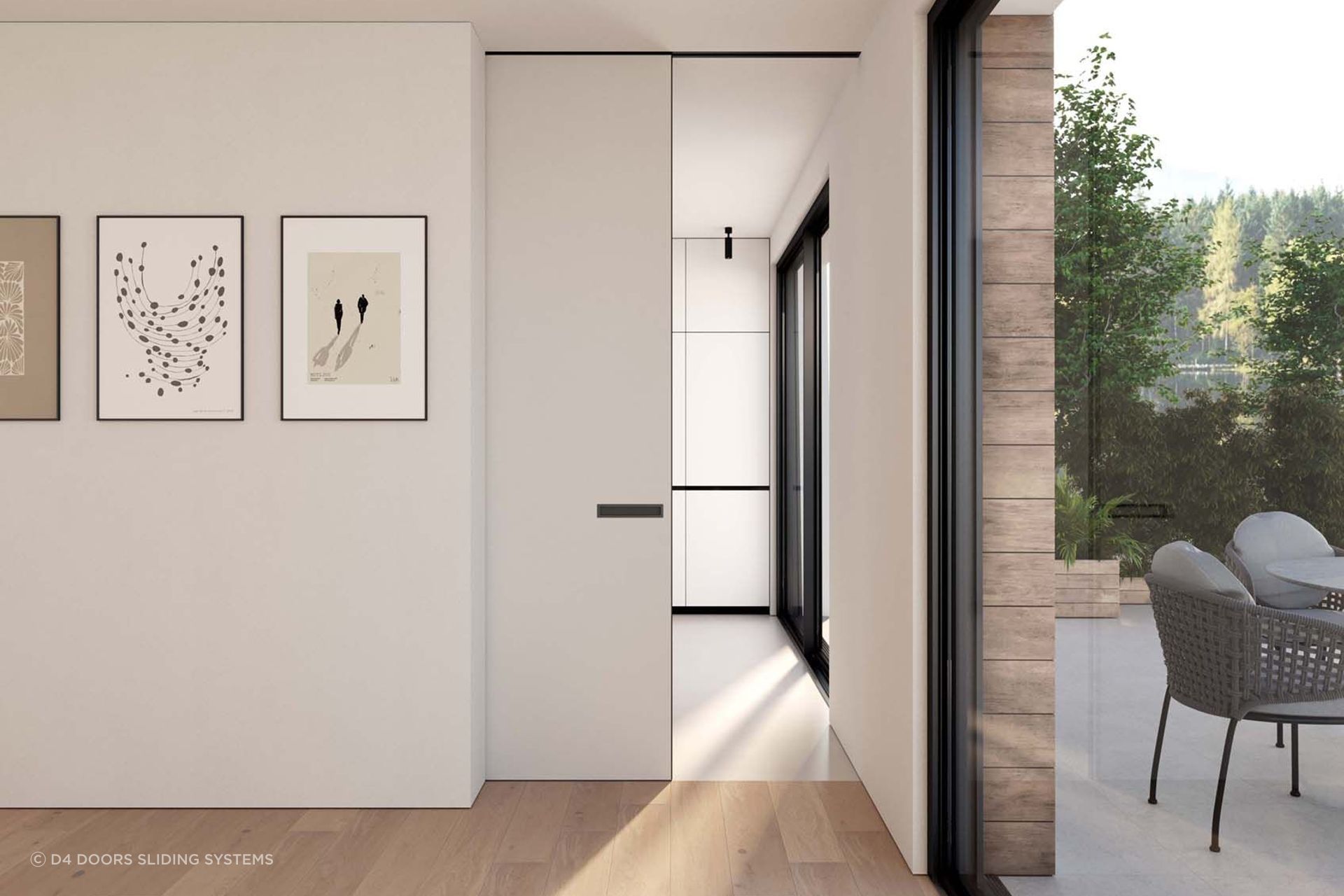 D4 Doors' sliding cavity doors offer a square set option,  which means you don't need to use architraves. This offers a contemporary solution for crisp modern interiors.
