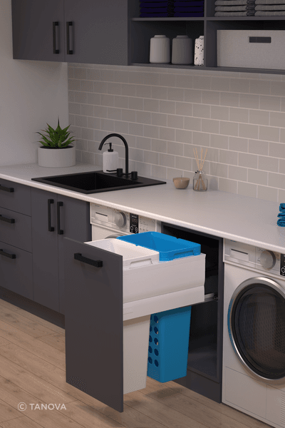 Practical baskets keep laundry out of sight