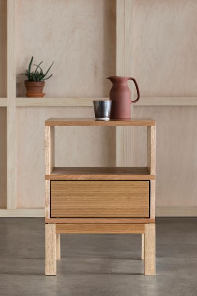 A bedside table in Tasmanian oak.