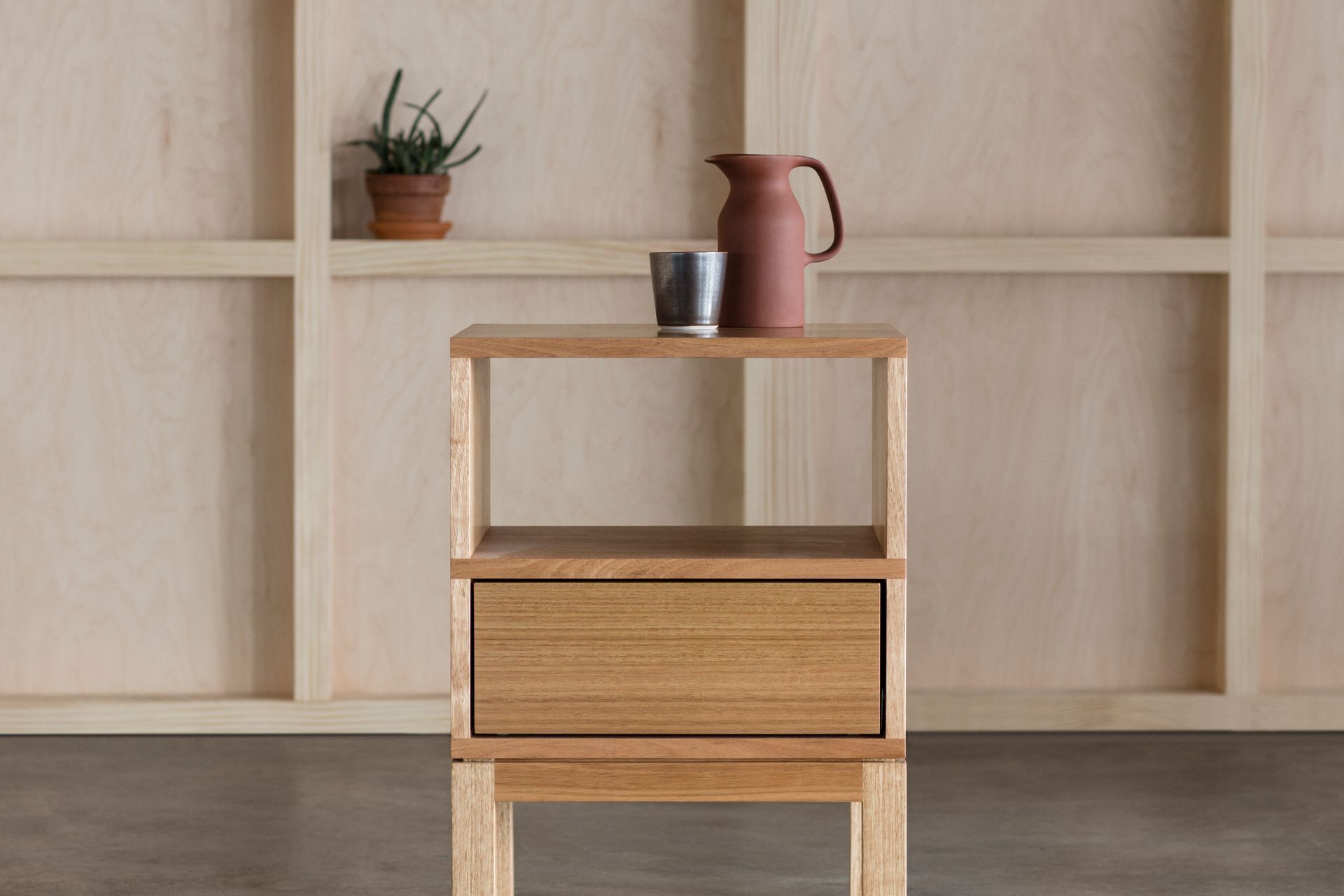 A bedside table in Tasmanian oak.