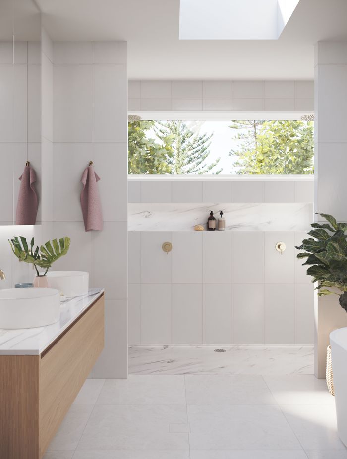 Wet Area Solutions' acrylic shower trays, vanity bowls and shower niches come in a vast range of stone-look variations.