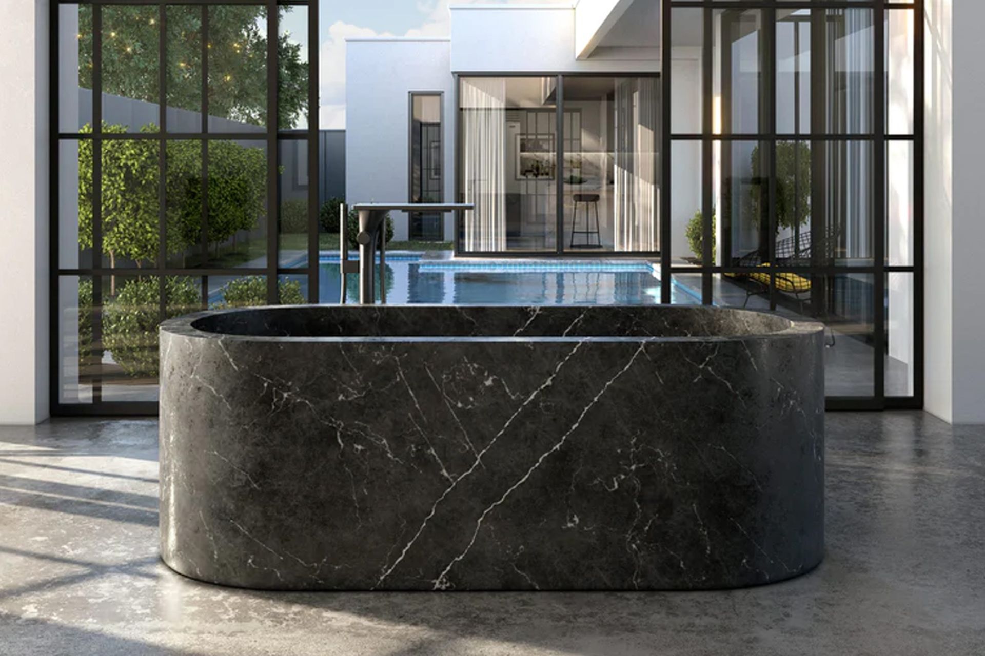 Carved from a single piece of solid marble, the Zen Oblong Bath is, quite simply, a work of art.