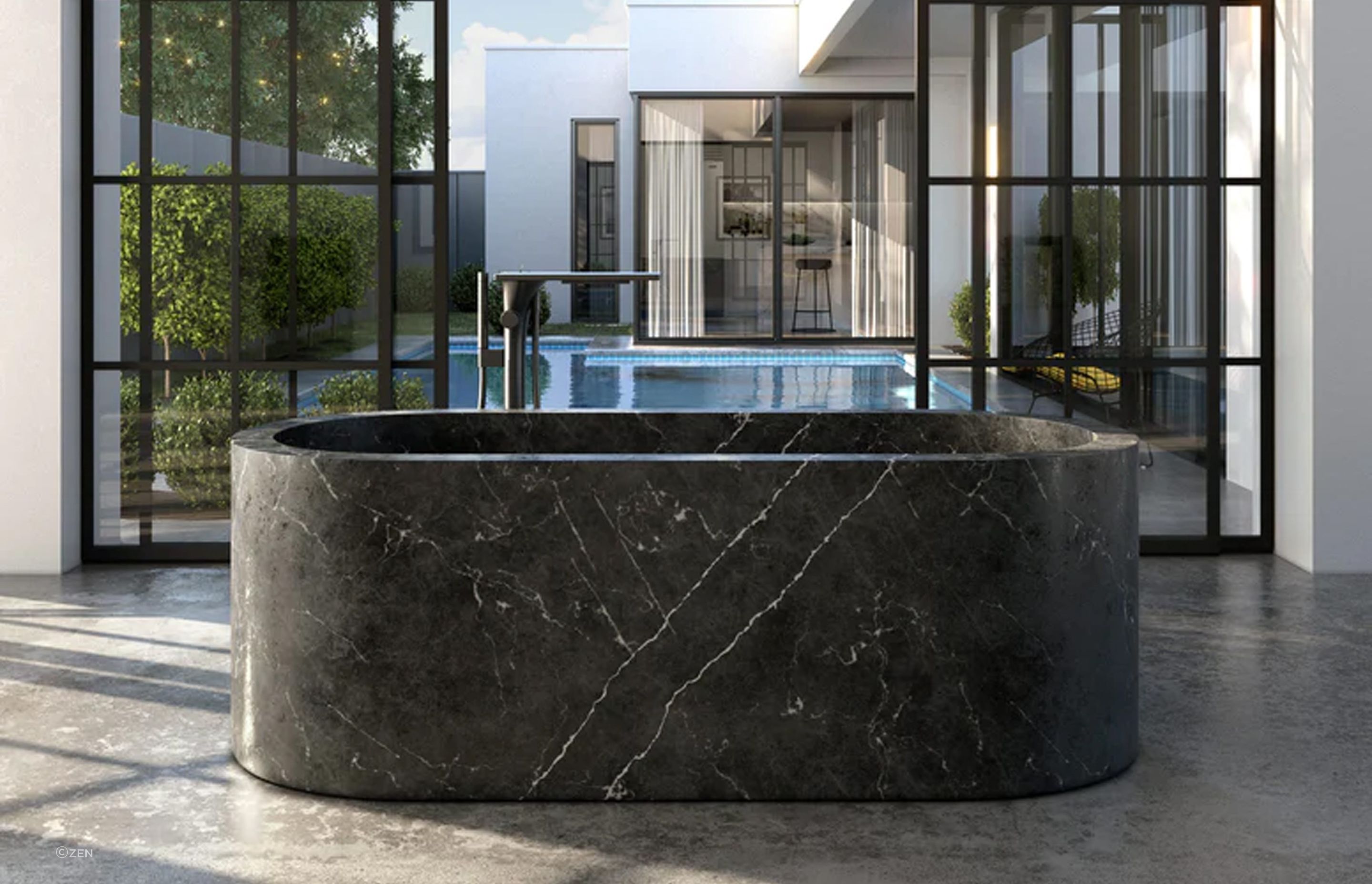 Carved from a single piece of solid marble, the Zen Oblong Bath is, quite simply, a work of art.