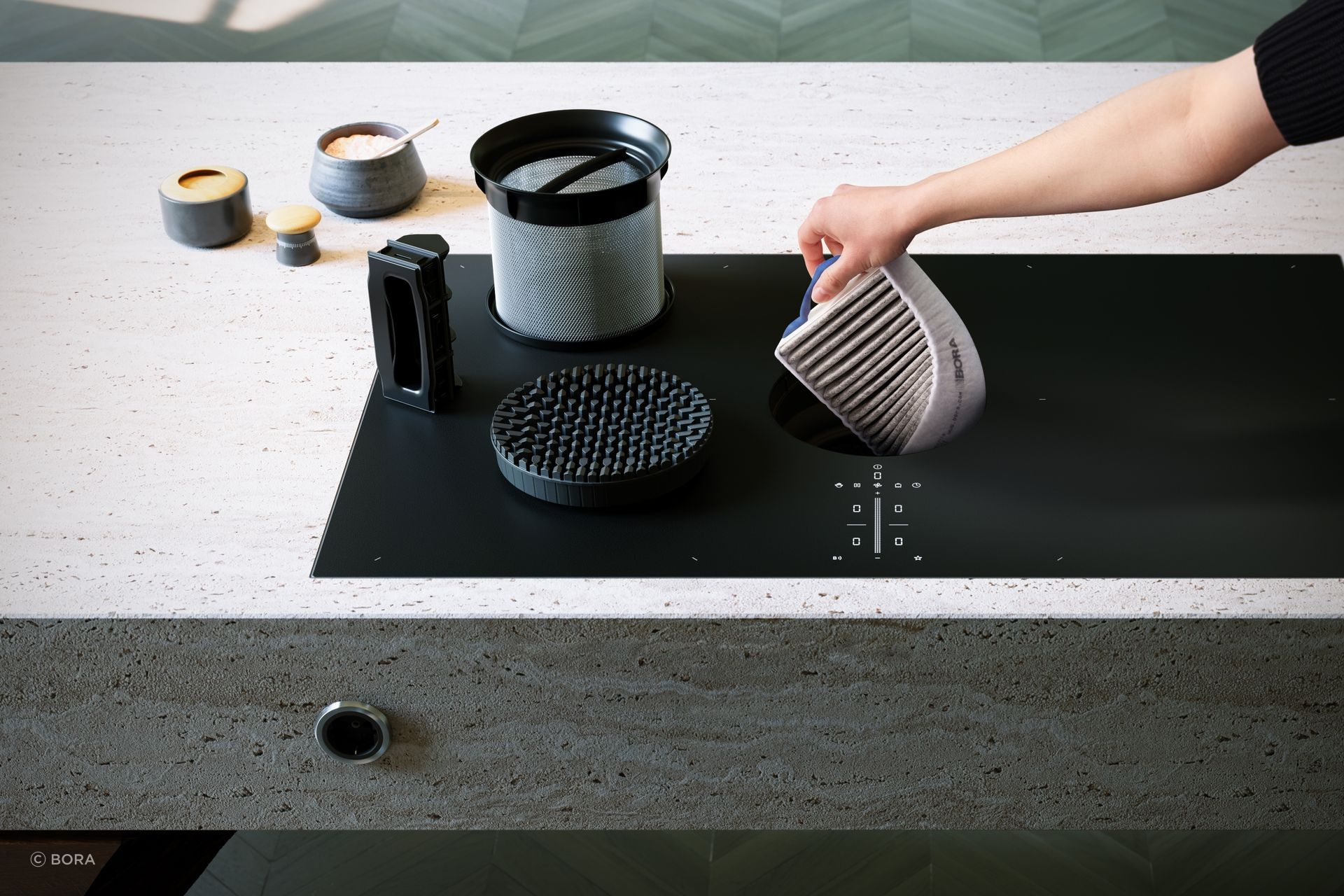 "We have filters that use activated charcoal to absorb and neutralise all odours — even stubborn fishy smells — which is ideal for recirculation systems. These filters need to be replaced once a year, which can be easily accessed from above."