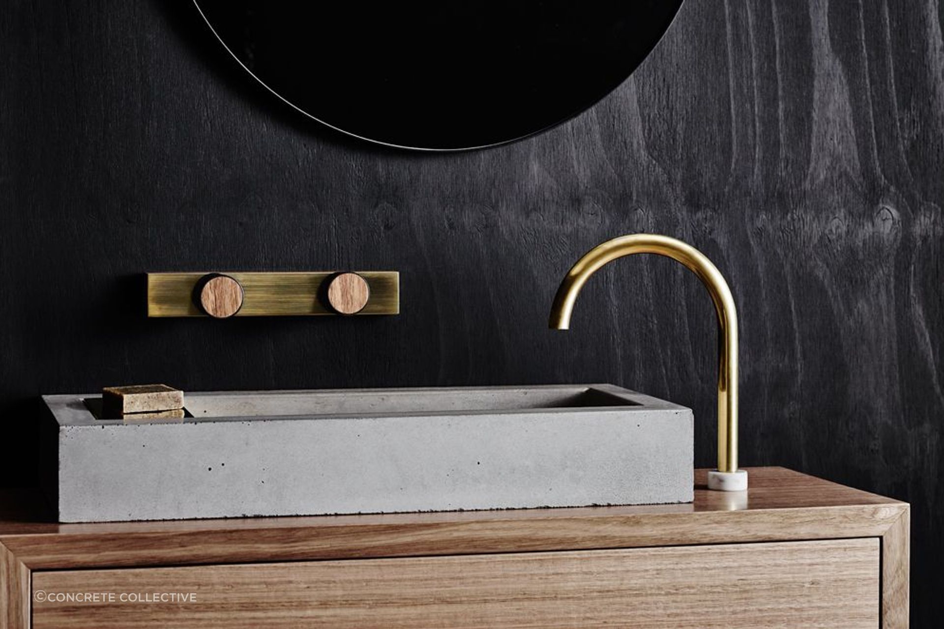  Wood Melbourne Leo Round Brass &amp; Timber Taps - Concrete Collective