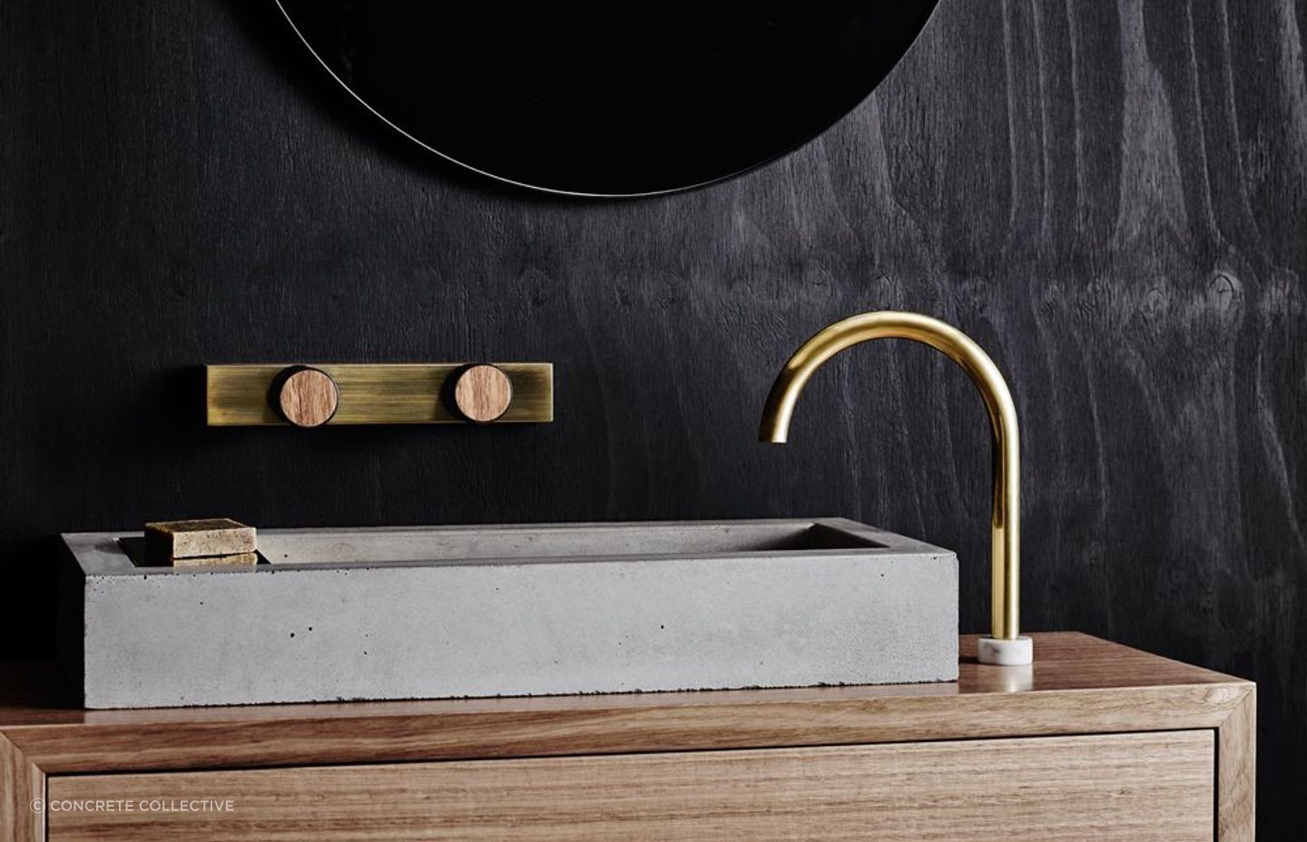 The ingenious hybrid material Wood Melbourne Leo Round Brass & Timber Taps