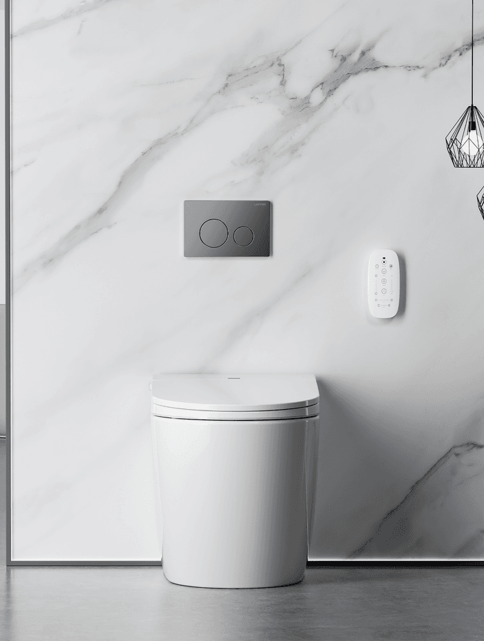 An intelligent active carbon deodoriser and app-controlled functionality demonstrate the sophistication of the Crawford Smart Toilet.