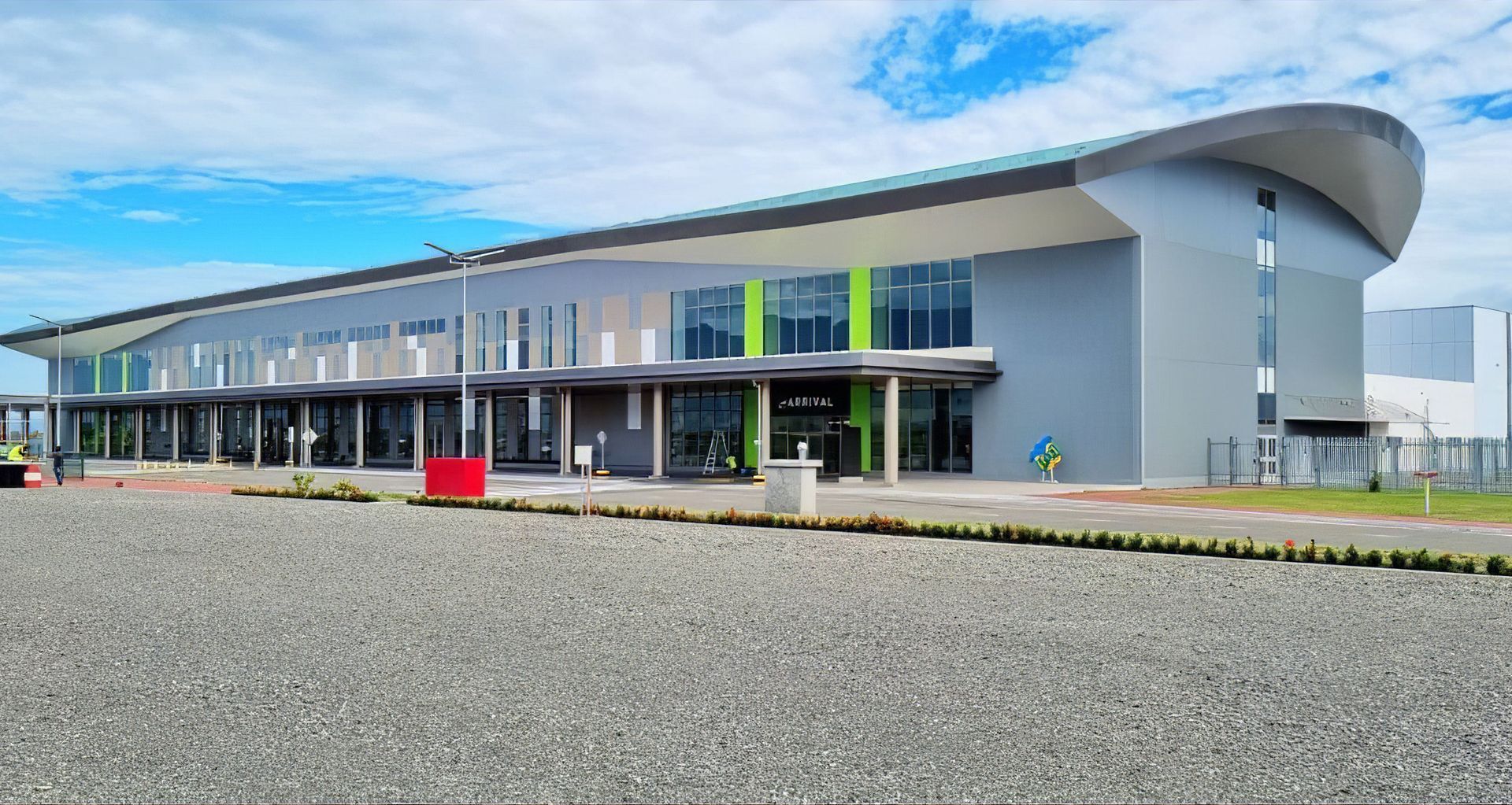 NADZAB Airport building featuring soffits by Ribon.
