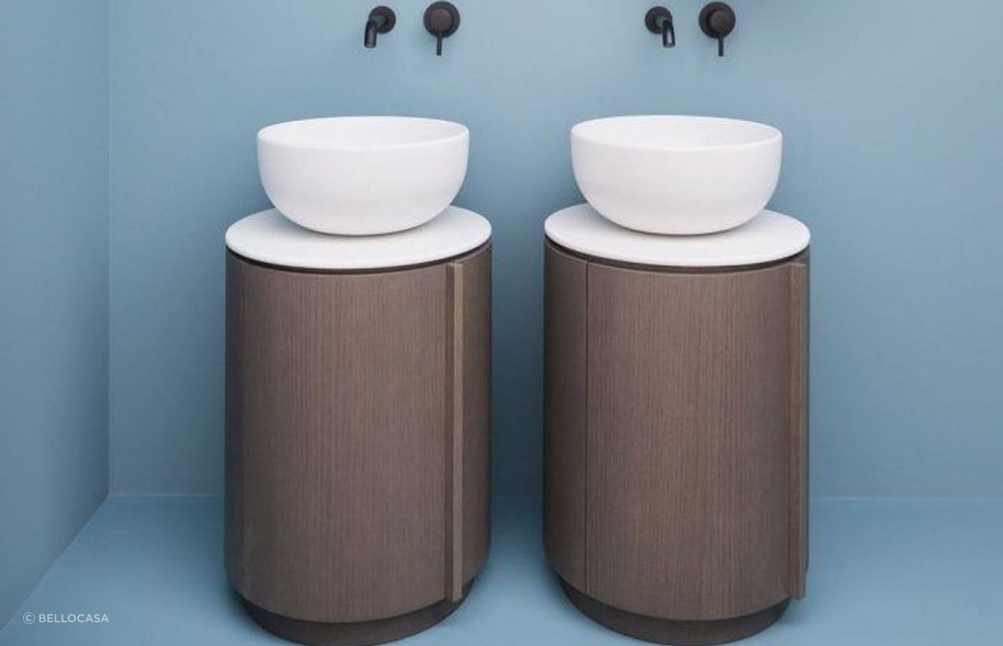 Double vanities are great but two single vanities paired, as seen here with the Arcadia Tiberino by Ceramica Cielo provides an altogether different aesthetic.