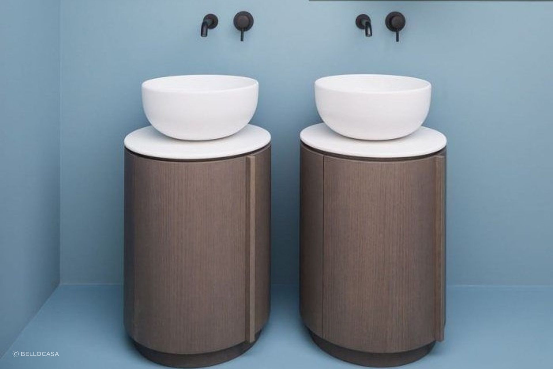 Double vanities are great but two single vanities paired, as seen here with the Arcadia Tiberino by Ceramica Cielo provides an altogether different aesthetic.