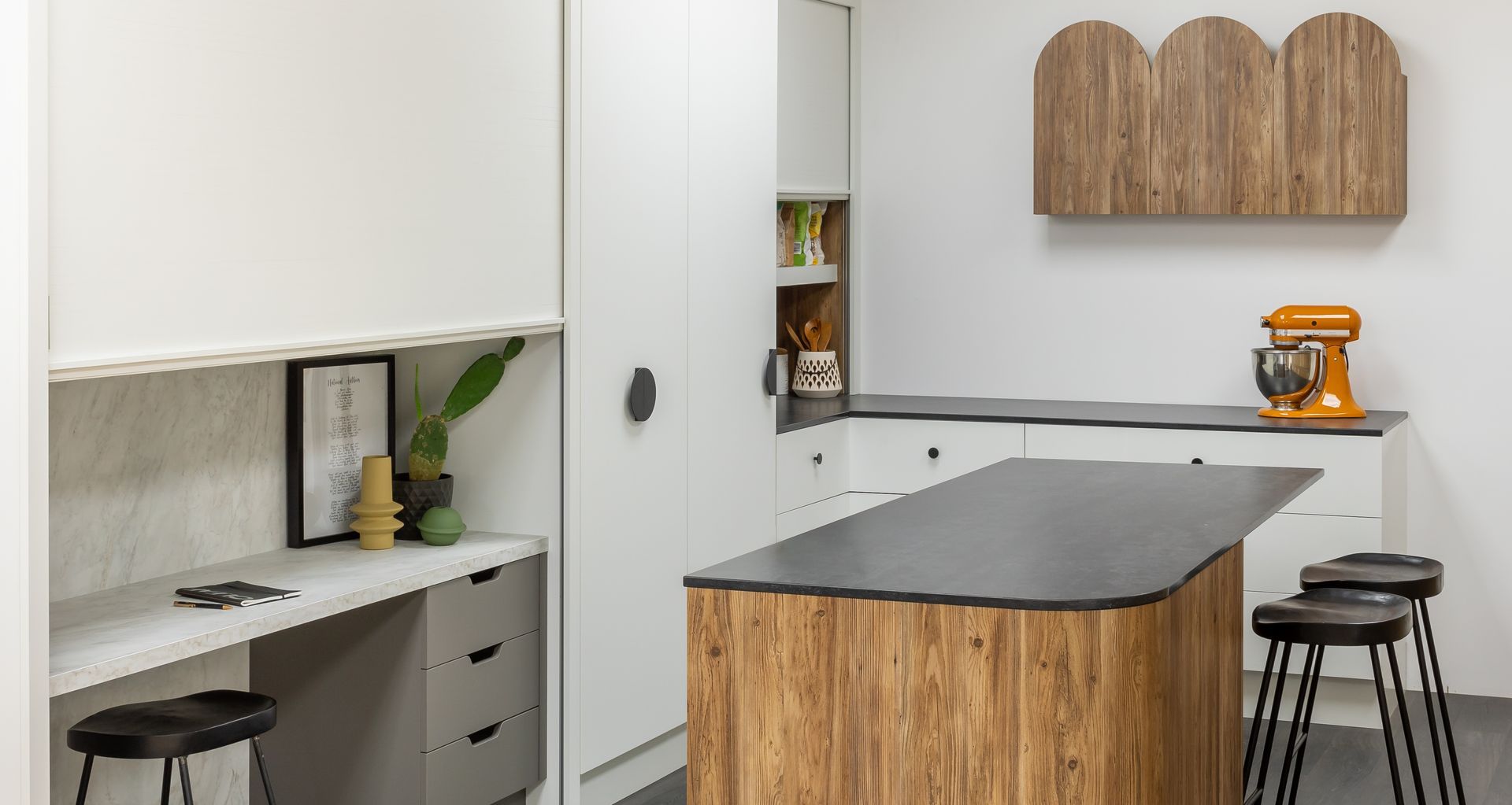 A roller door is the perfect solution for a study nook area, or any space where you want to hide clutter.