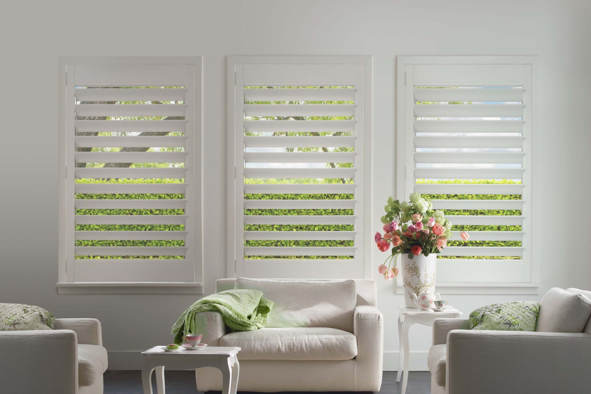 Plantation shutters complement traditional and coastal designs.