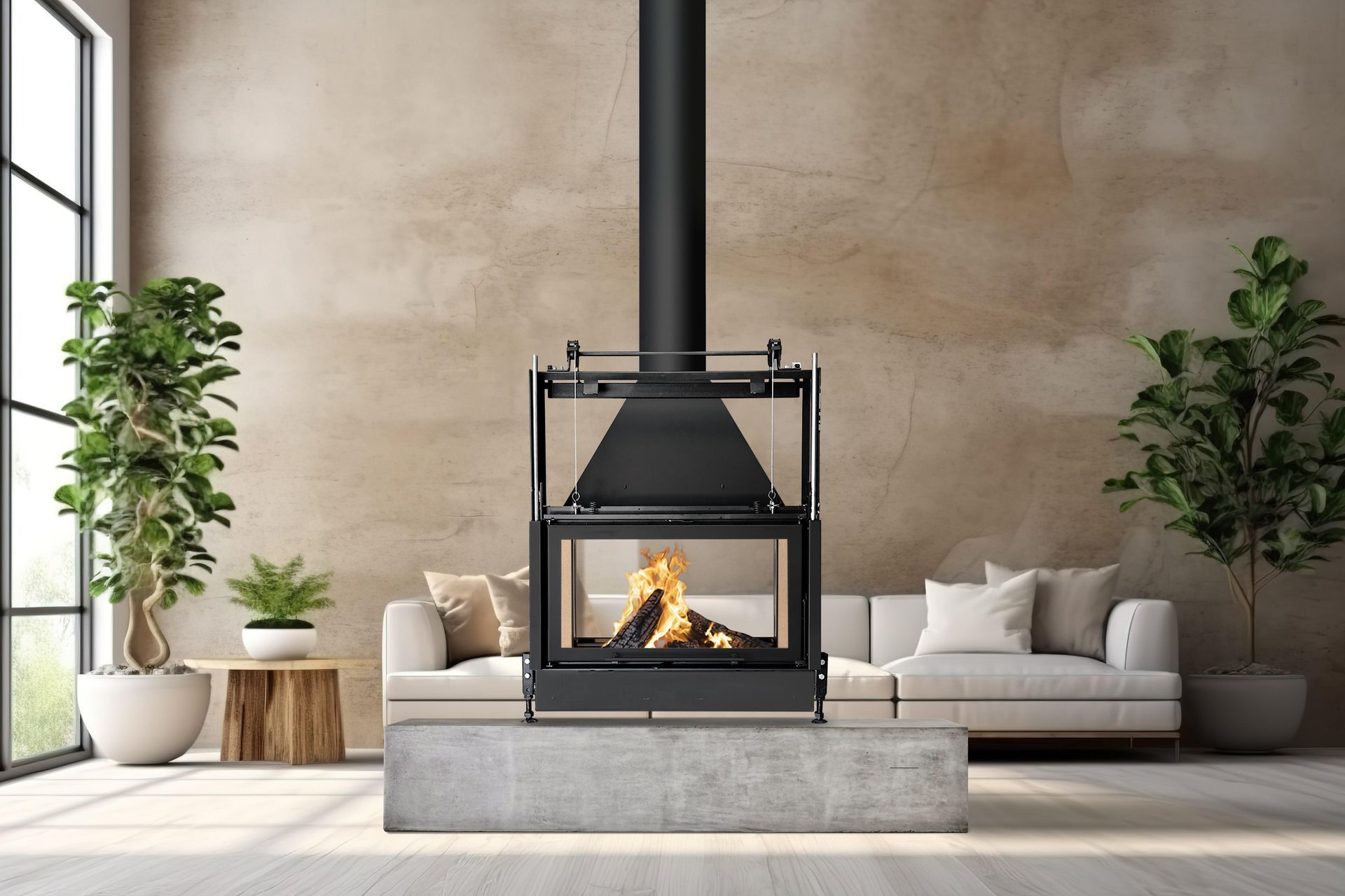 The Rebellion Tunnel 970 insert provides elegance and pleasing aesthetics with it's large vertical glass doors, allowing for the perfect view of your crackling log fire.