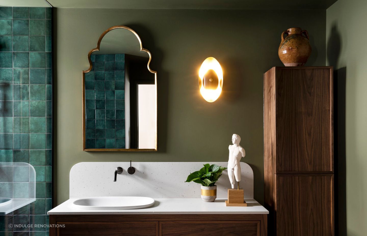 Cabinets with marble countertops look classy in a vintage, or traditional style bathroom.