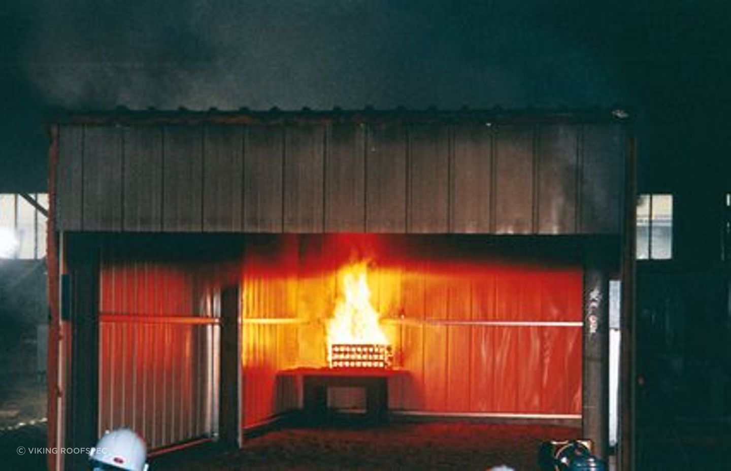 Viking Roofspec's WarmSpan roofing being tested in 'The Room' testing to obtain its Group 1S Rating.