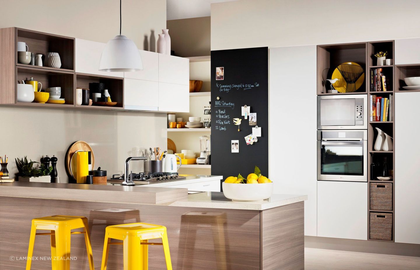 Find places to show your kids' work, like these magnetic writable surfaces from Laminex.