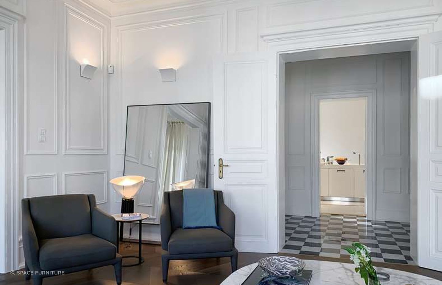 Large stylish mirrors, like the Psiche 120cm Mirror from Space Furniture, will help create a sense of spaciousness.