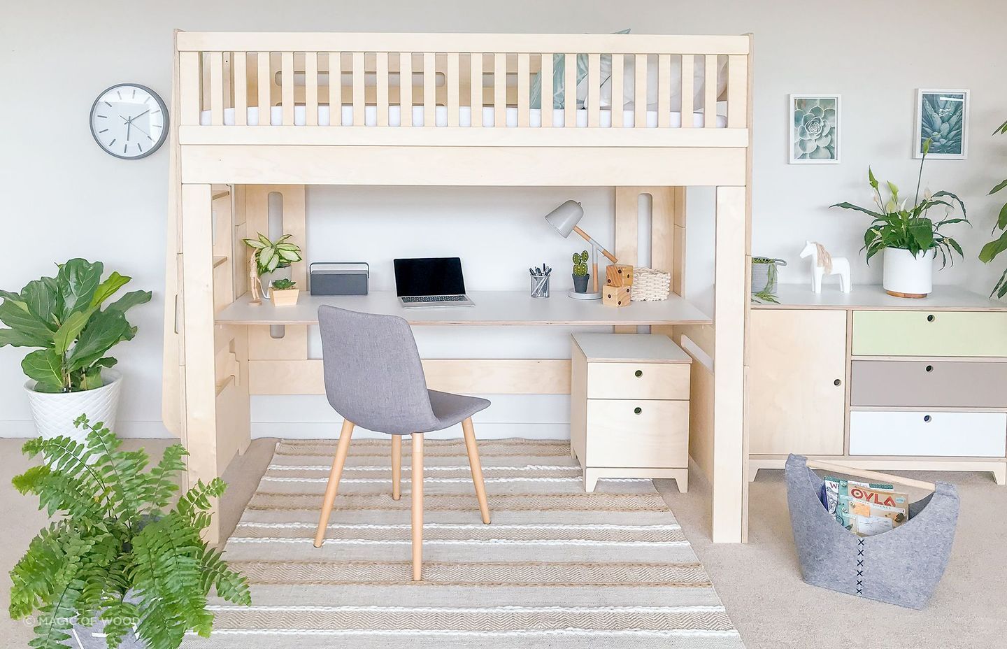 The Scandi Loft bed creates room for learning without sacrificing floor space.