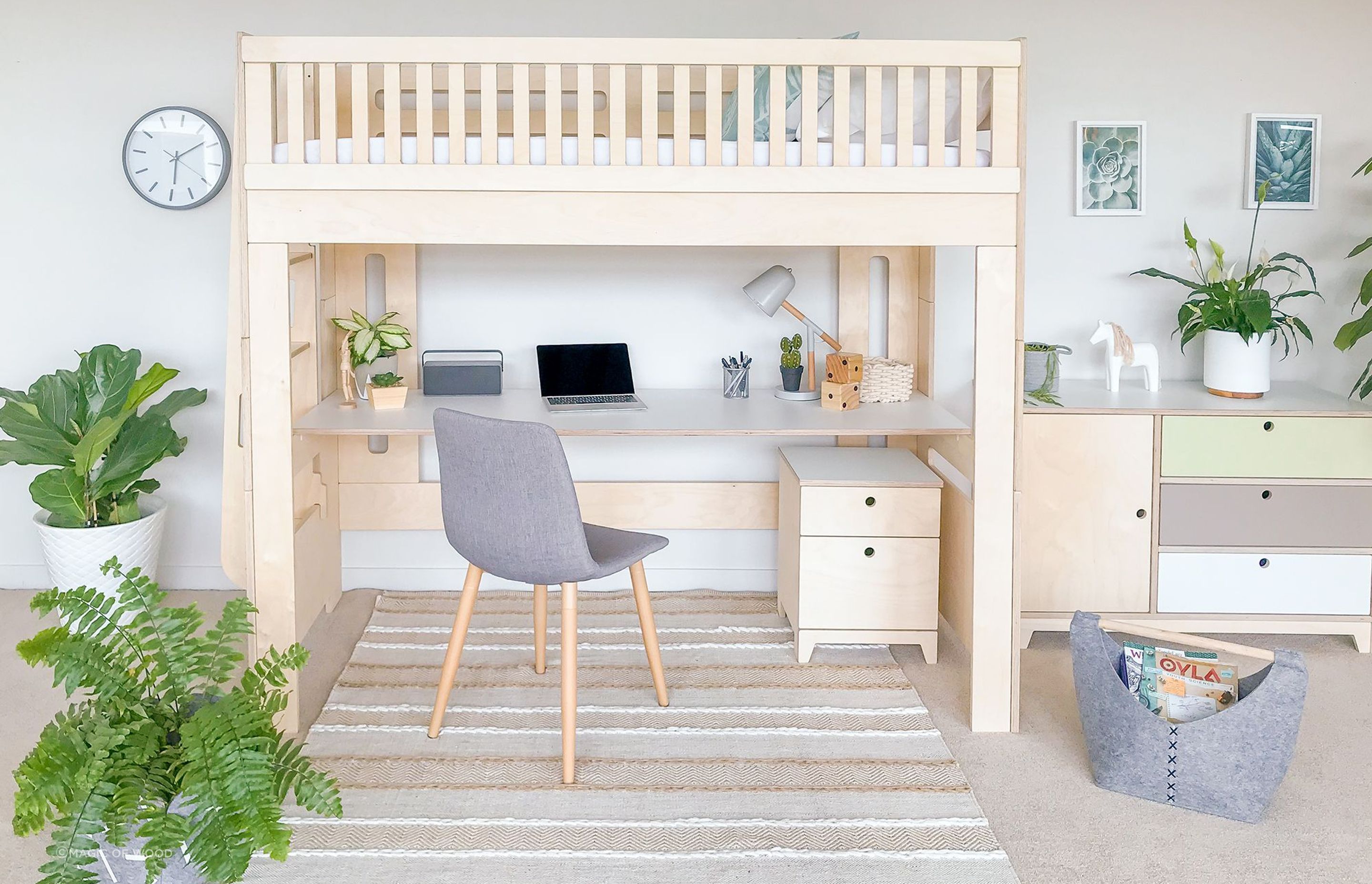 The Scandi Loft bed creates room for learning without sacrificing floor space.