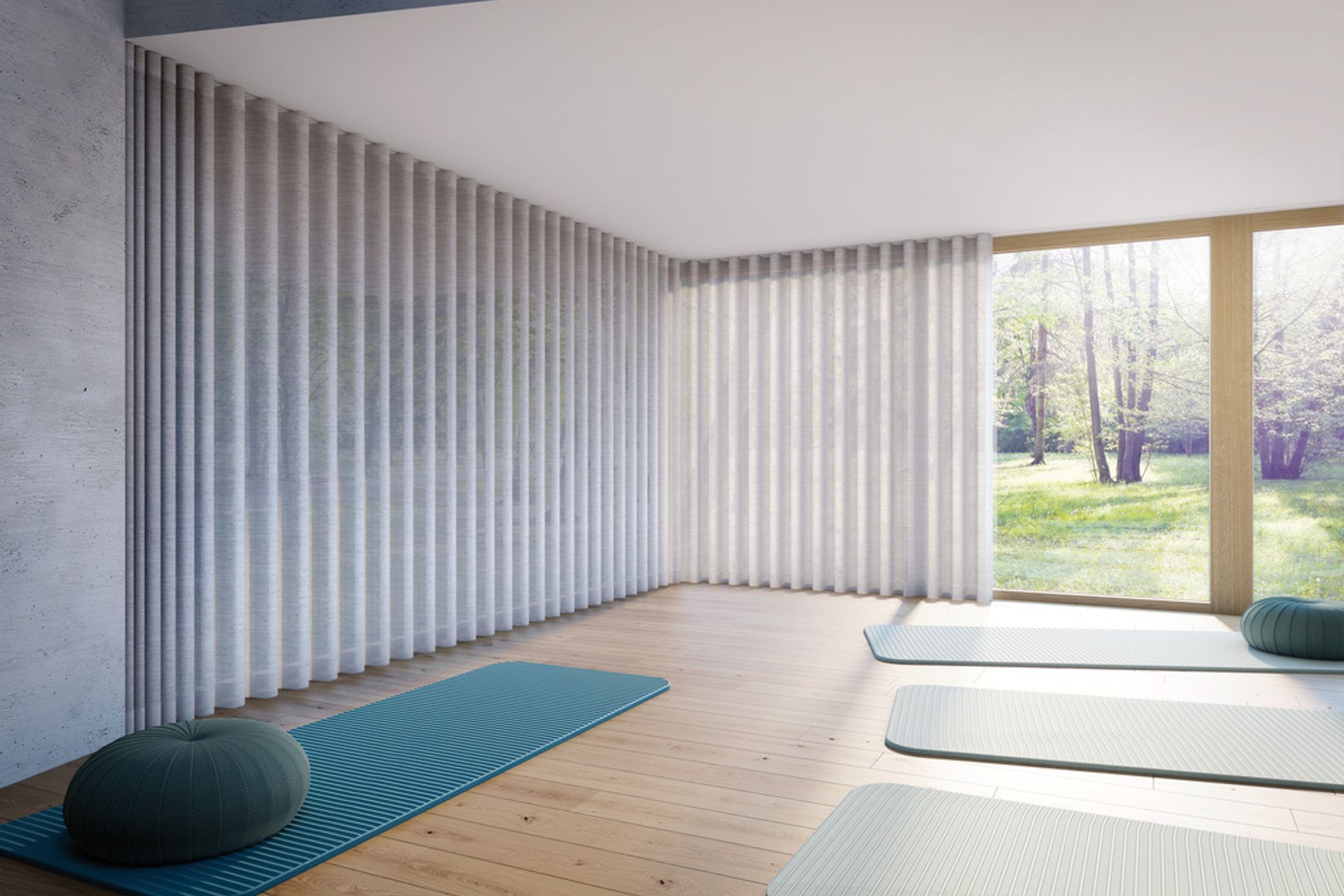 Silent Gliss recessed curtain tracks, available exclusively through Artisan, create a seamless interchange at the meeting point of vertical and horizontal plane. Electric and manual options are available.