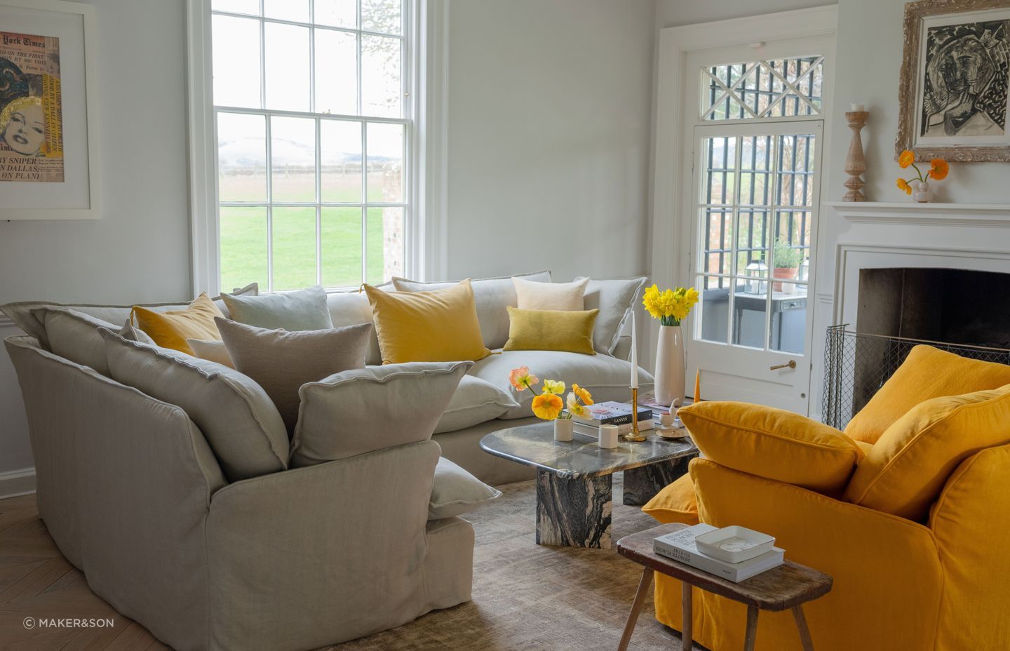 Marnie 2x3 Corner Sofa contrasting colours beautifully from Maker&Son