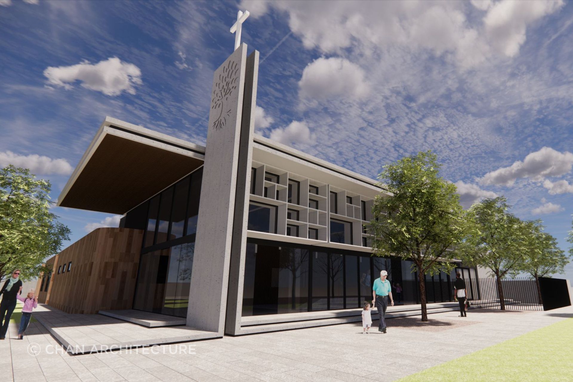 An initial rendering of a church in Cranbourne seeking a redesign.