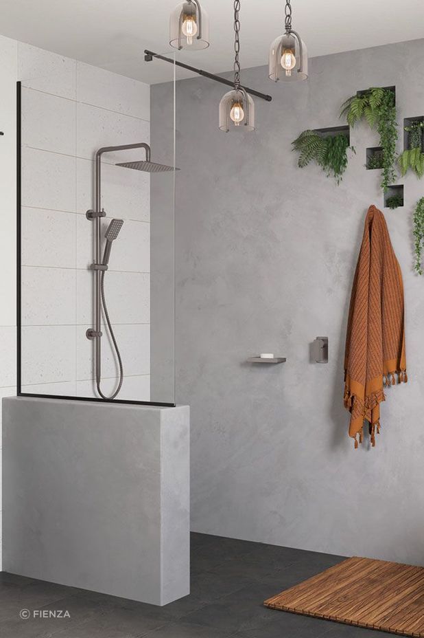 Rainfall shower head complimented by the indoor plants