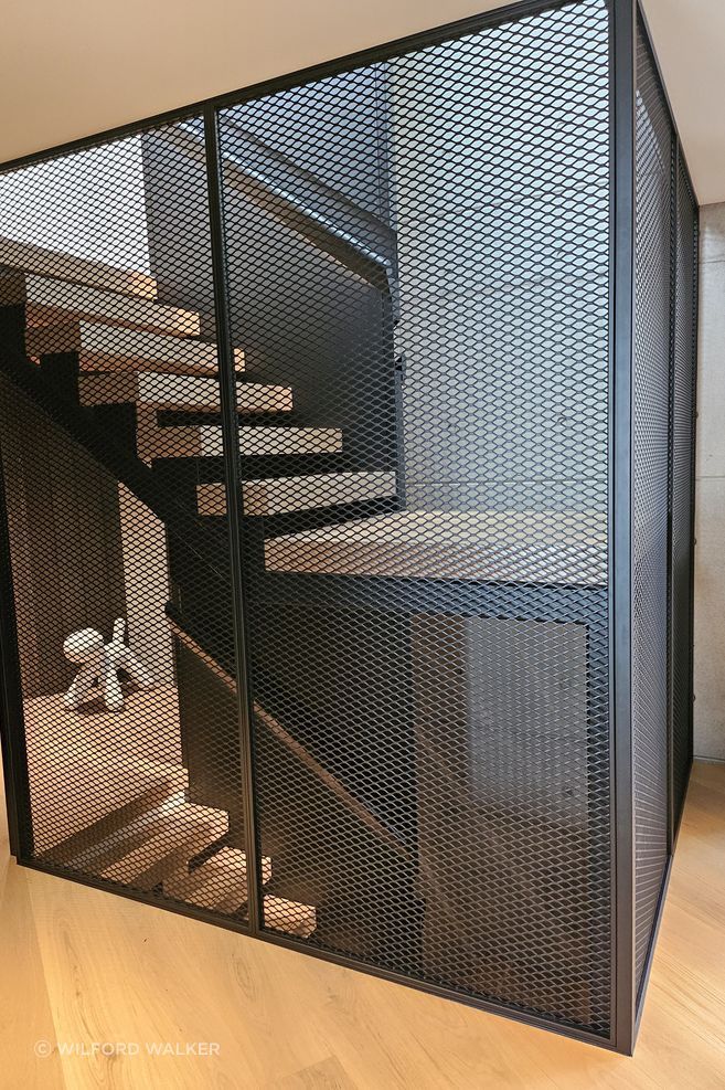 Mesh inserts create an industrial feel.