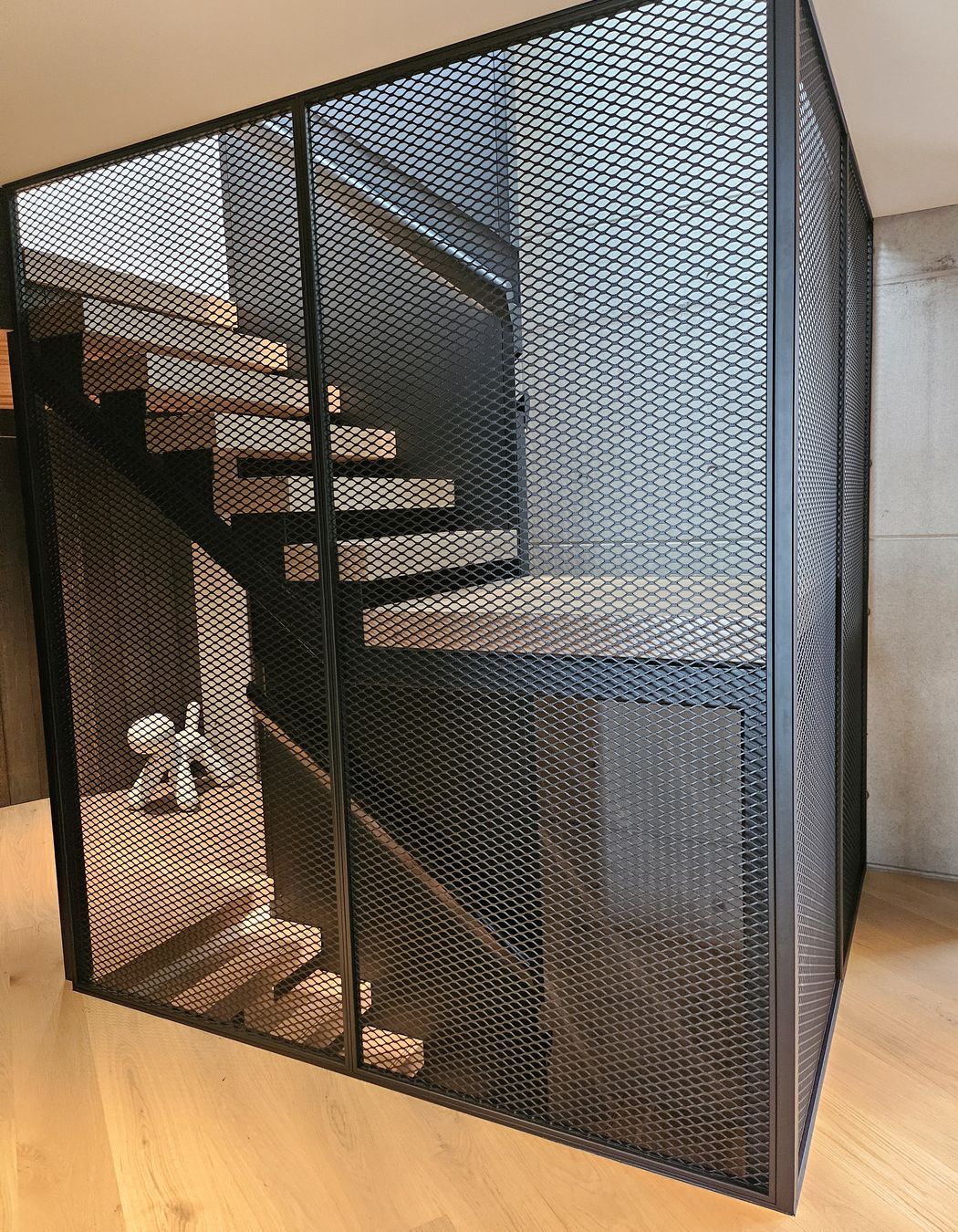 Mesh inserts create an industrial feel.