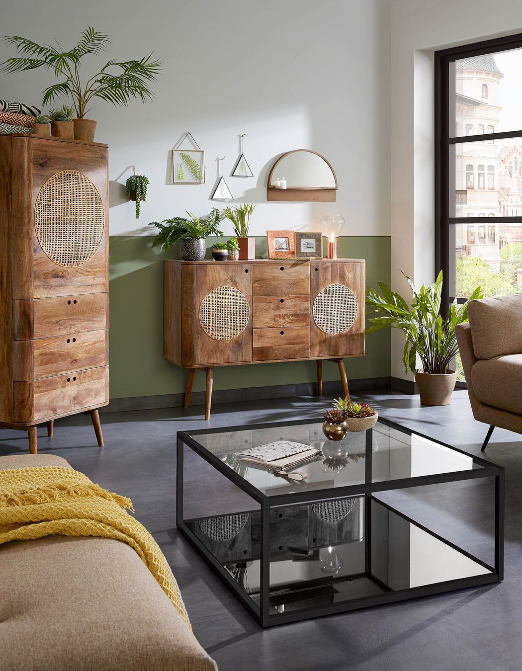 Square coffee tables come in a variety of materials, including hardwood and glass.