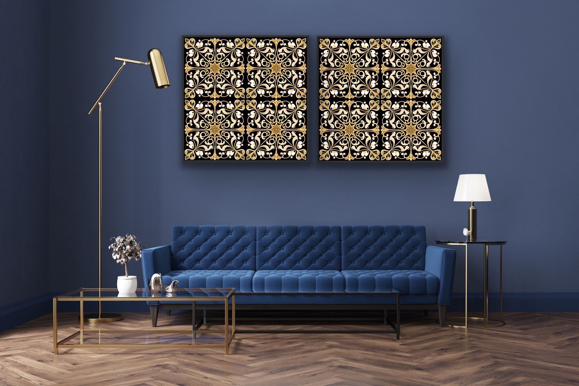 Wall art is a great way to inject some expression into a living space, seen here with a beautiful piece from the Ana Couper Collection from OneFrame.