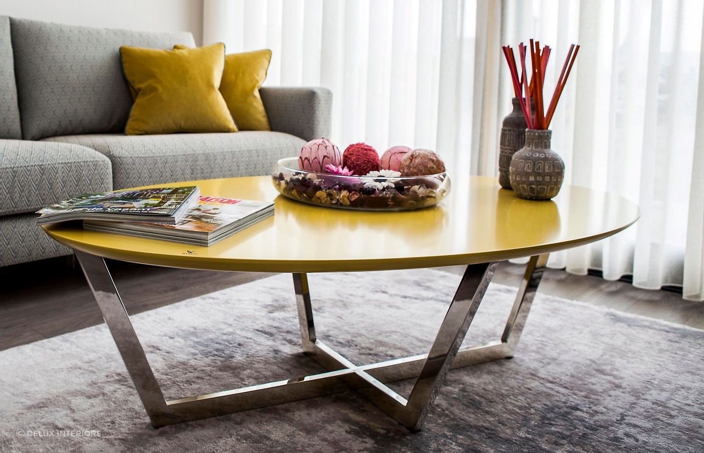 Beautiful incense featured on the stylish Angle Coffee Table incorporates wonderful aromas into a living room.