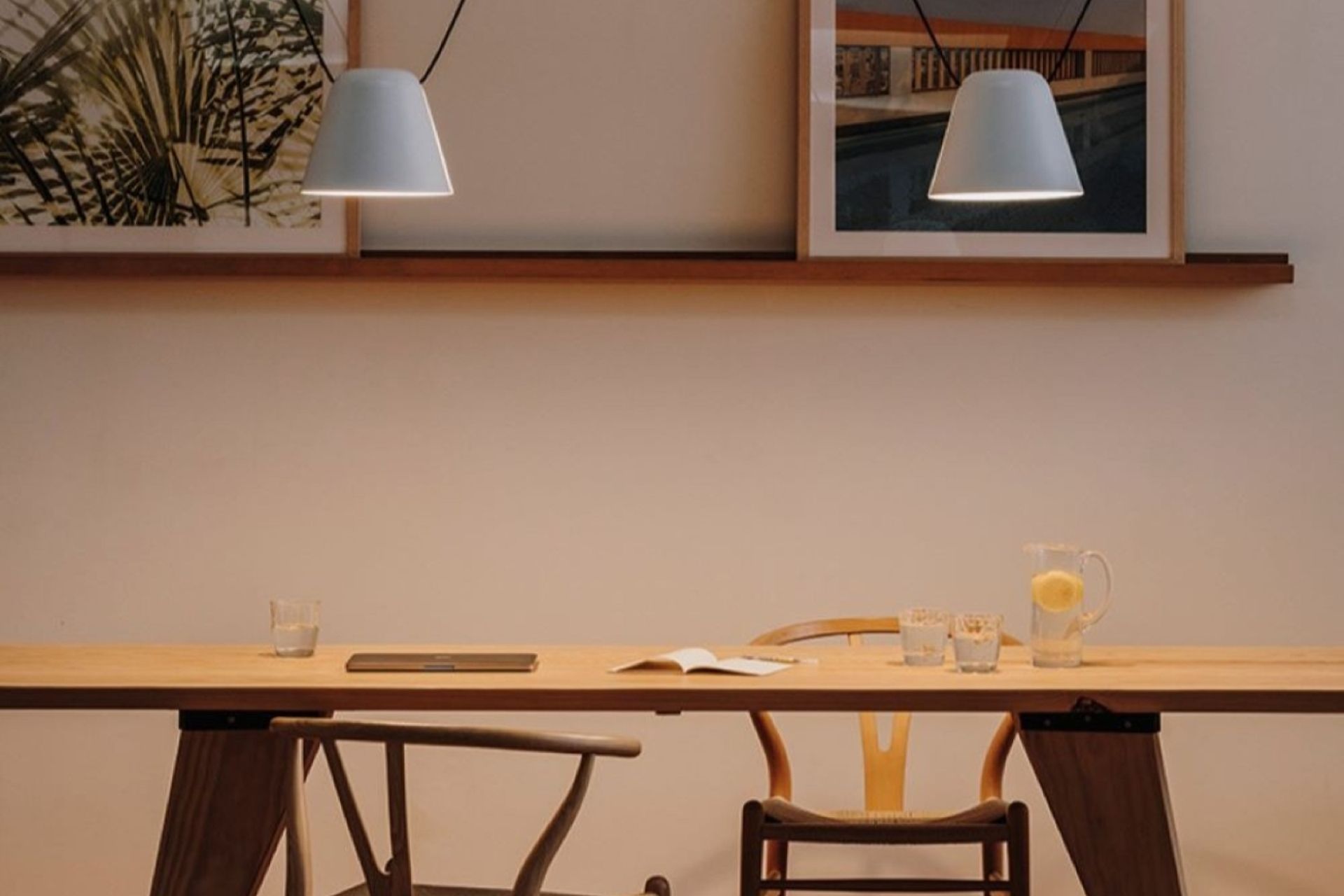 Attic Light Pendants from Lighthouse Lighting showing how well two dining table lights can work together.
